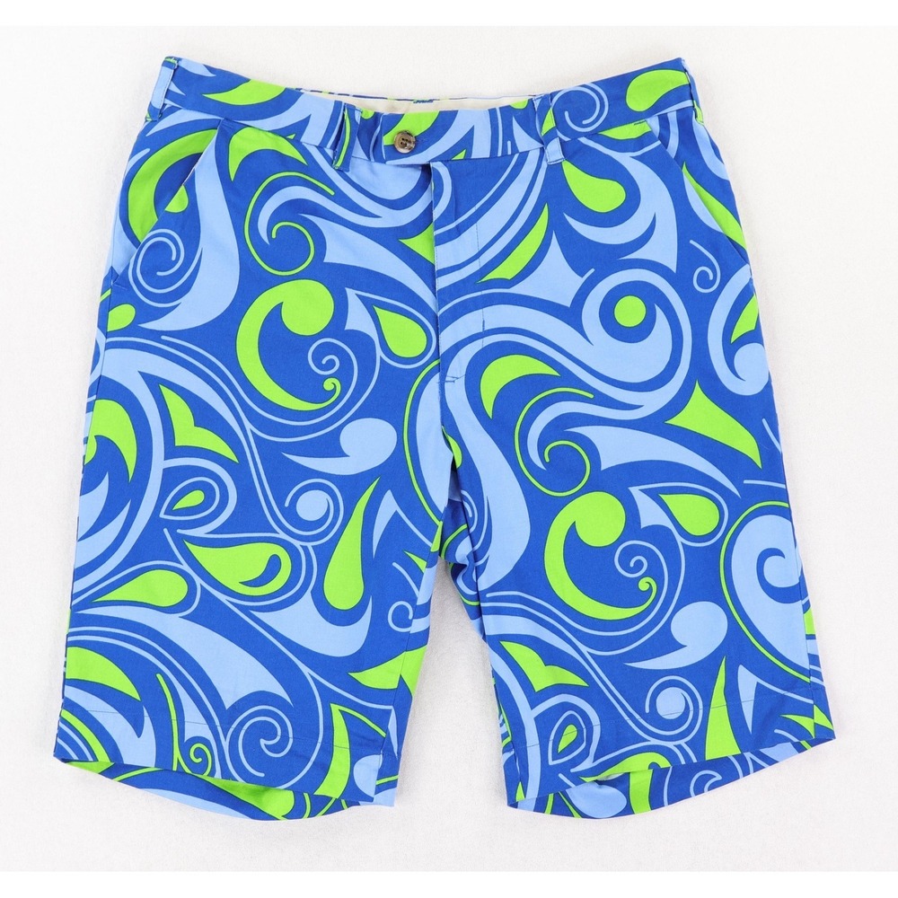 Loudmouth Golf Shorts Mens 34 Blue Swirl 11" Inseam Print Cotton Stretch Chino